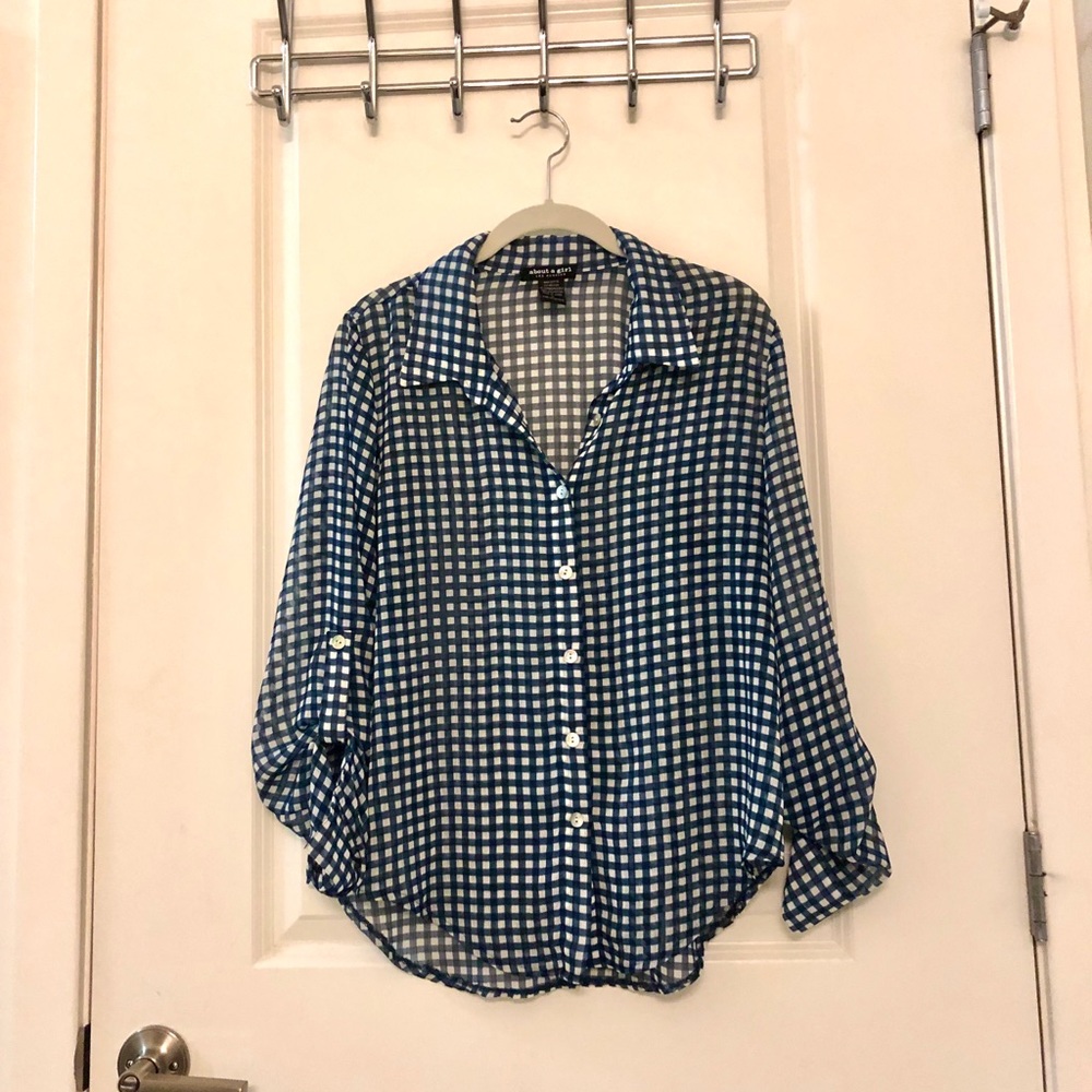 Blue Checkered Transparent Top